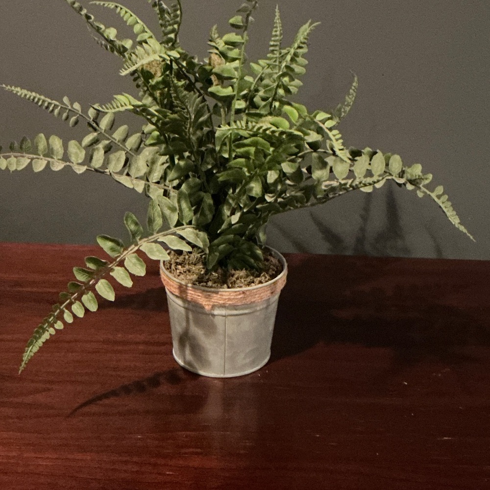 Artificial Fern in Gray Metal Pot